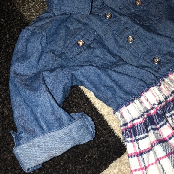 ☠️5/$20☠️GIRLS RULE | GIRLS COLORBLOCK PLAID DENIM LONG SLEEVE DRESS 24 M - Picture 3 of 8